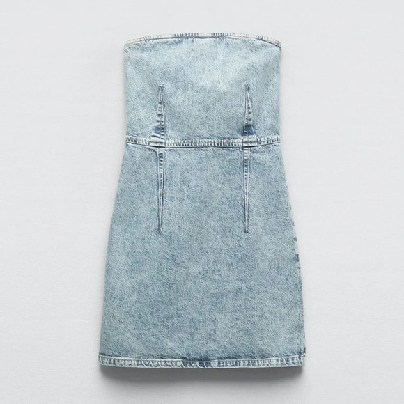 Zara  Denim Strapless 1975 Mini Dress Light Washed Blue NWT Size Small - Picture 2 of 9